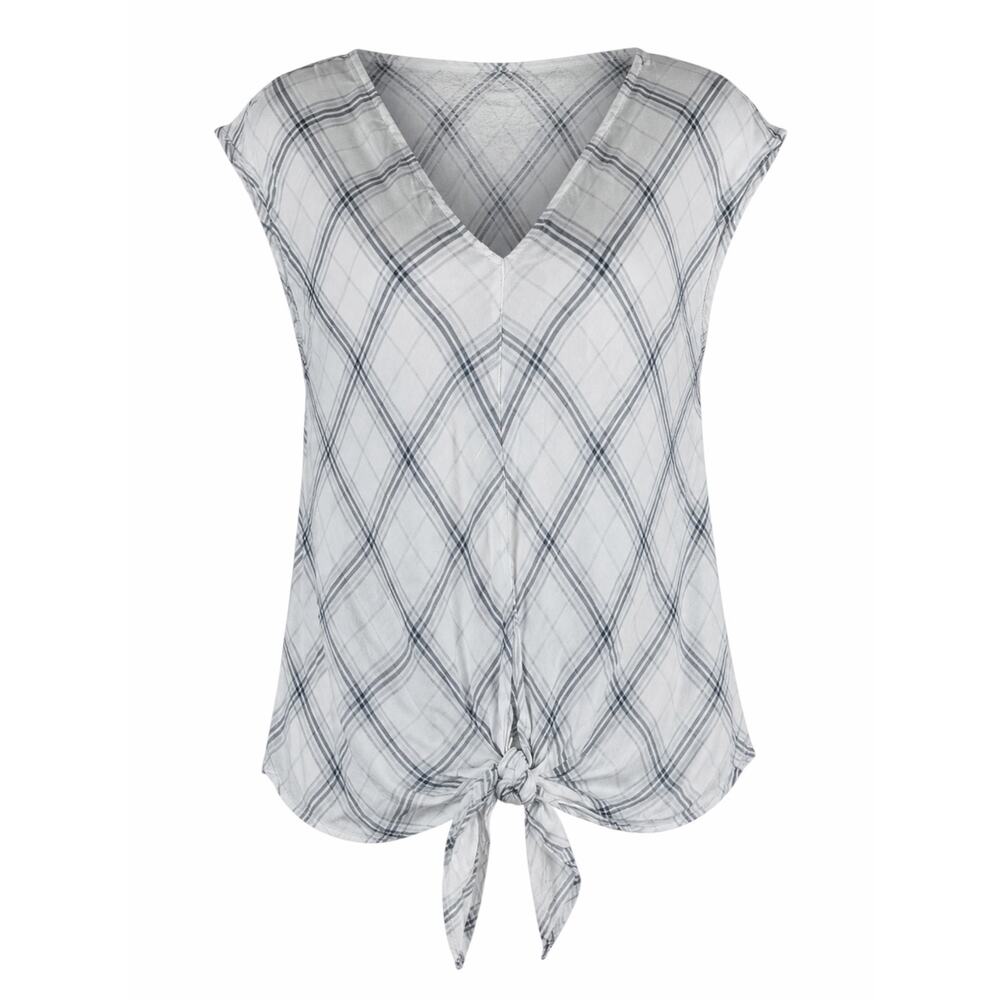 Max Studio Sleeveless Plaid Tie Hem Top V Neck White Blue Size S - Picture 3 of 9